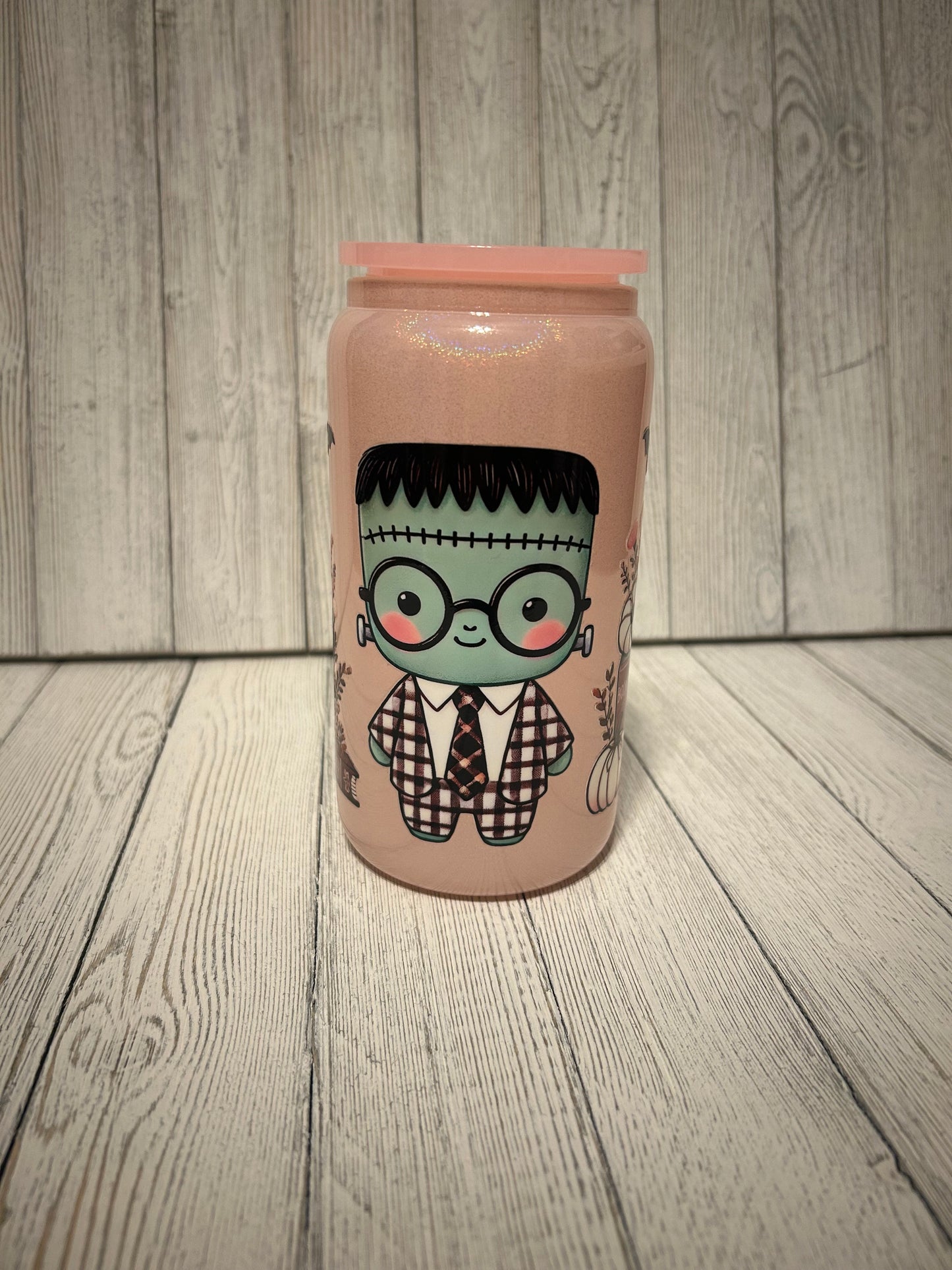 Frankie and books Glass shimmer 16 oz tumbler