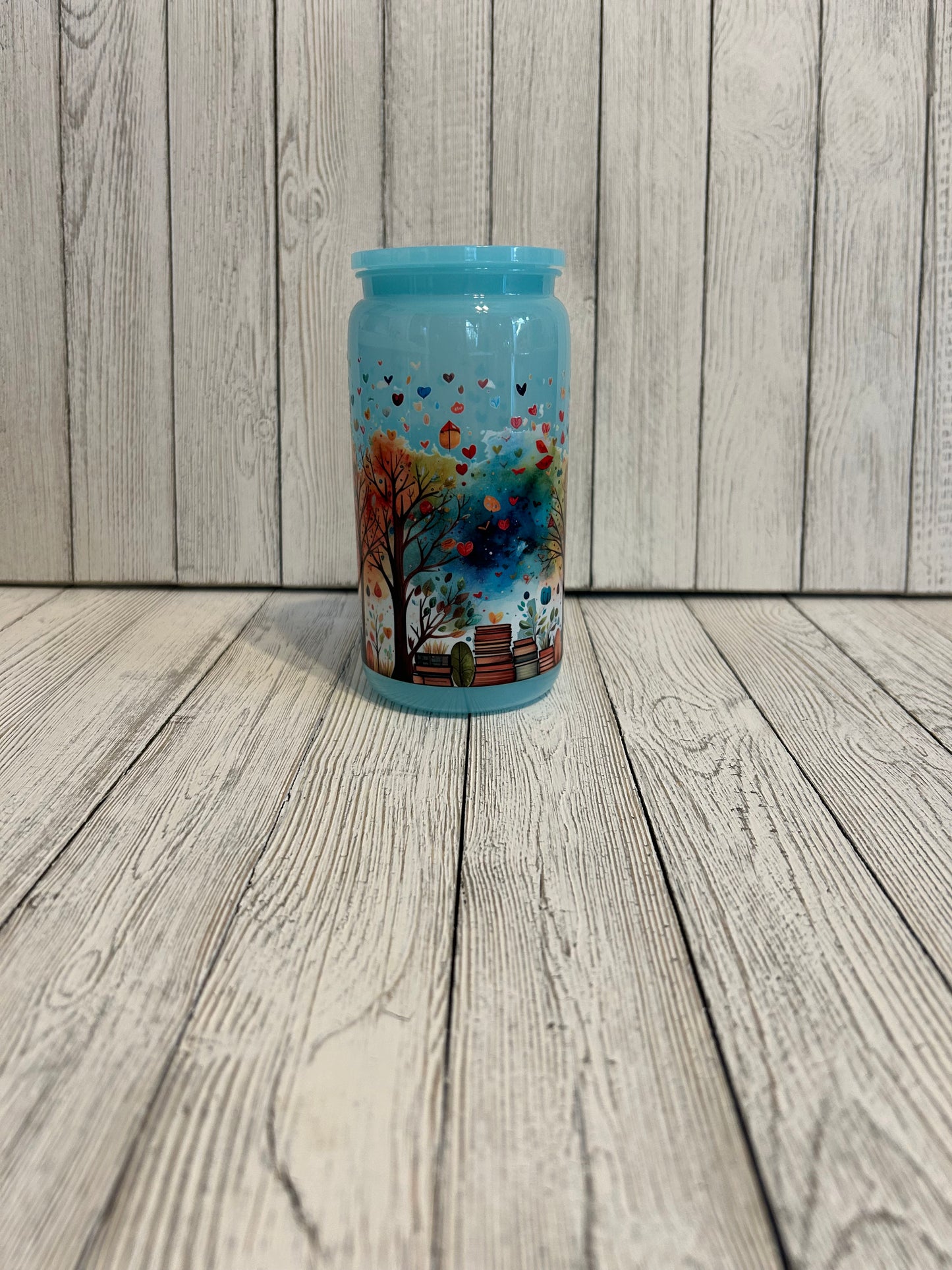 Colorful trees on blue 16 oz acrylic tumbler